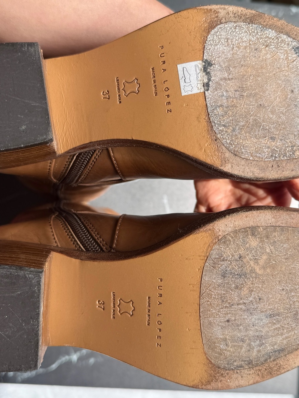 PURA LOPEZ Women's Tall Leather Western Cowboy Riding Boots - Tan size 7 - Picture 4 of 15